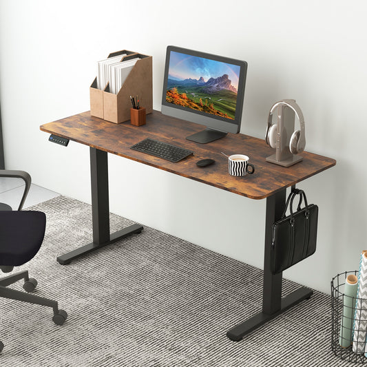 55 x 24 Inches Sit Stand Home Office Desk with 3 Memory Height Settings, Rustic Brown Standing Desks Rustic Brown at Gallery Canada