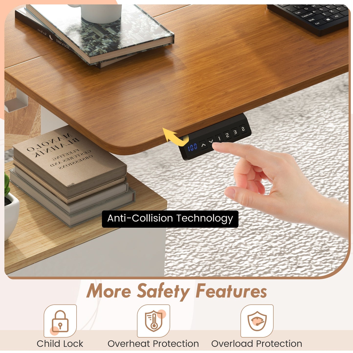 55 x 24 Inches Sit Stand Home Office Desk with 3 Memory Height Settings, Natural Standing Desks at Gallery Canada