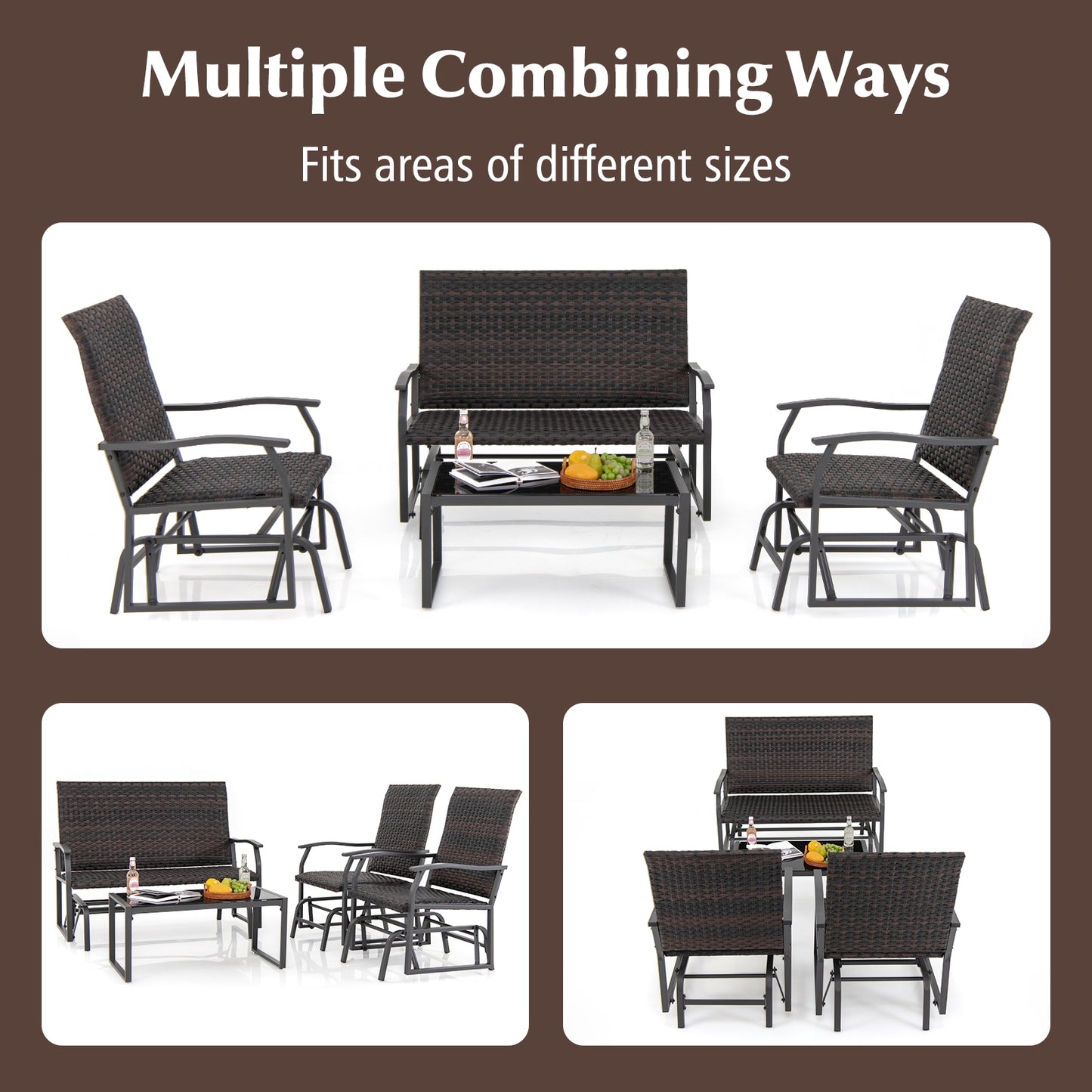 4 Piece Patio Gliding Set, All Weather, Tempered Glass Table, Brown Patio Conversation Sets at Gallery Canada