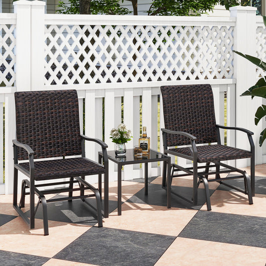 3 Piece Patio Gliding Set, Tempered Glass Coffee Table, All Weather, Brown Patio Conversation Sets Brown at Gallery Canada
