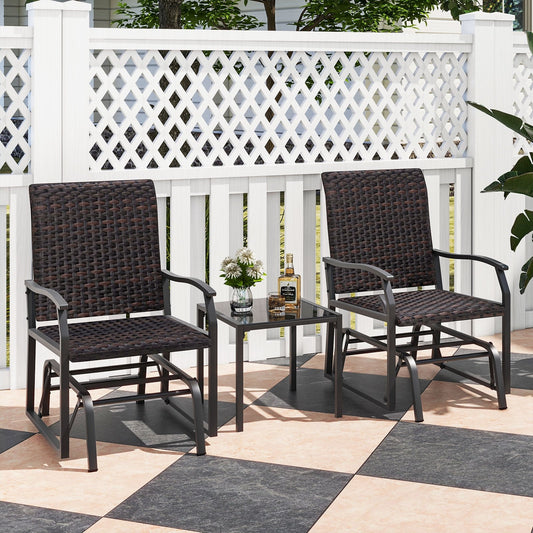 3 Piece Patio Gliding Set, Tempered Glass Coffee Table, All Weather, Brown Patio Conversation Sets Brown at Gallery Canada