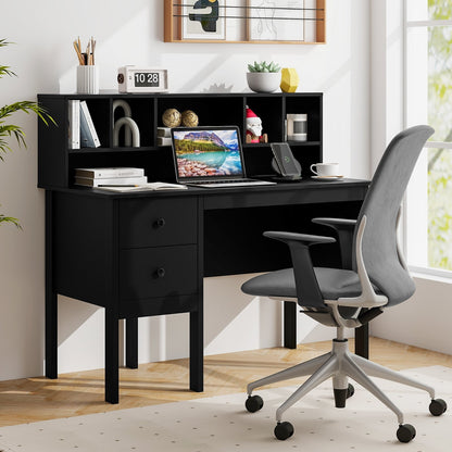 48 Inch Computer Desk with Drawers Power Outlets, Black