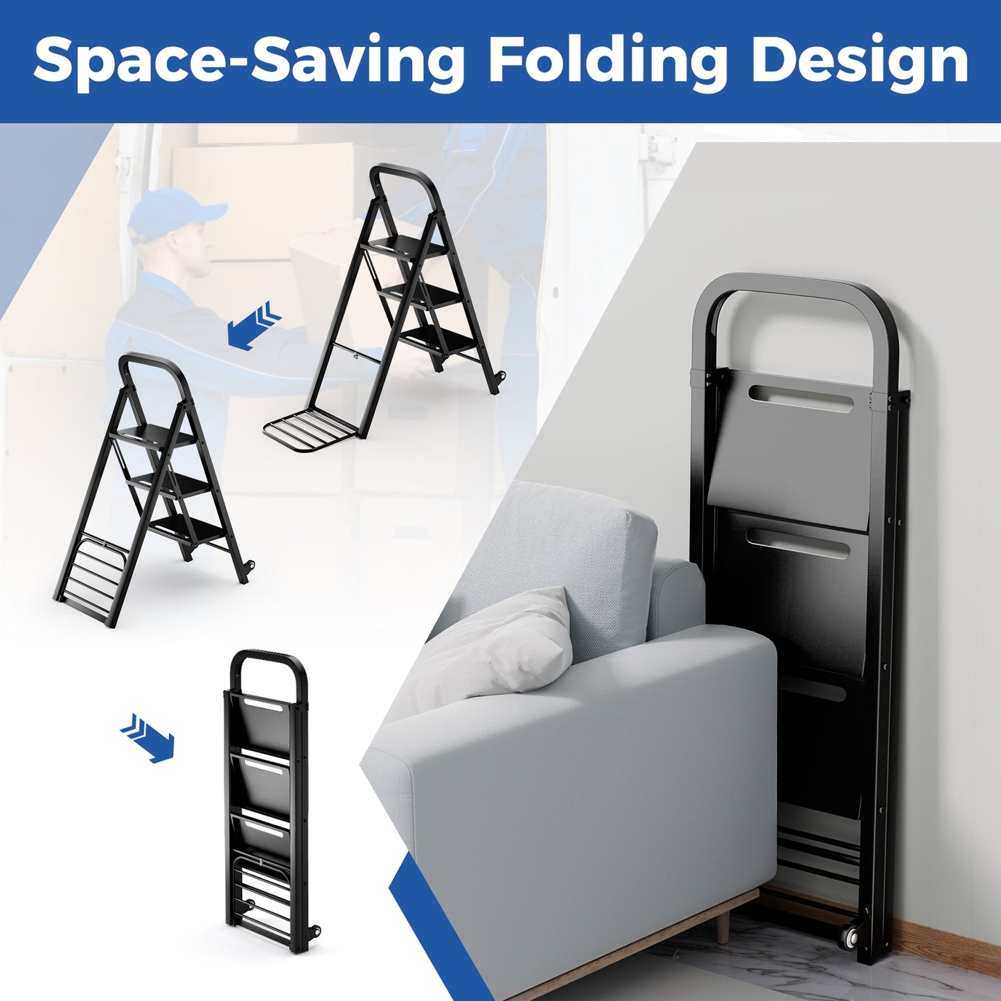 2 in 1 Hand Truck and Ladder Combo with Rubber Wheels Handle for Warehouse Garage Home, Black Sheds & Outdoor Storage at Gallery Canada