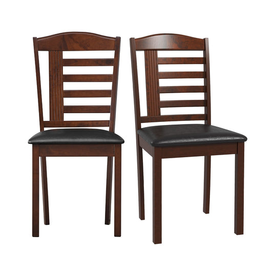 Set of 2 Wood Kitchen Chairs with Faux Leather Upholstered Seat, Black