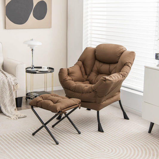 Modern Accent Sofa Chair, With Folding Footrest And Side Pocket, Brown Accent Chairs Brown at Gallery Canada