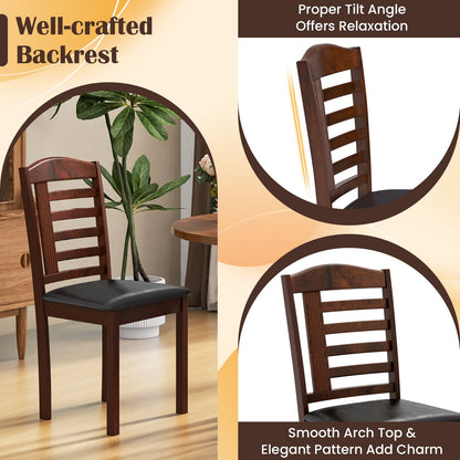 Set of 2 Wood Kitchen Chairs with Faux Leather Upholstered Seat, Black