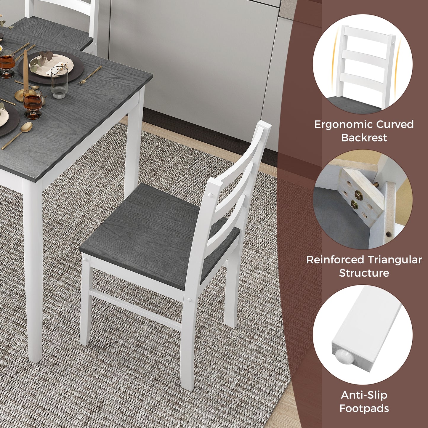 5-Piece Wooden Dining Set with Rectangular Table and 4 Chairs, Gray Dining Room Sets at Gallery Canada