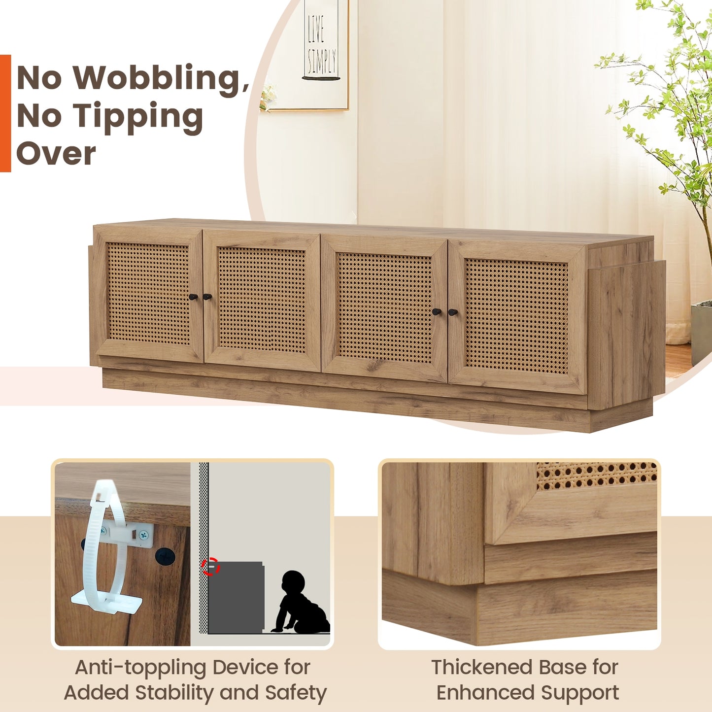 Farmhouse TV Stand for TVs up to 75 Inches with 2 Cabinets, Oak Entertainment Centers & TV Stands at Gallery Canada