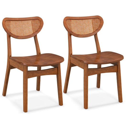 Wooden Dining Chair Set of 2 with Breathable Mesh Cane Backrest, Walnut