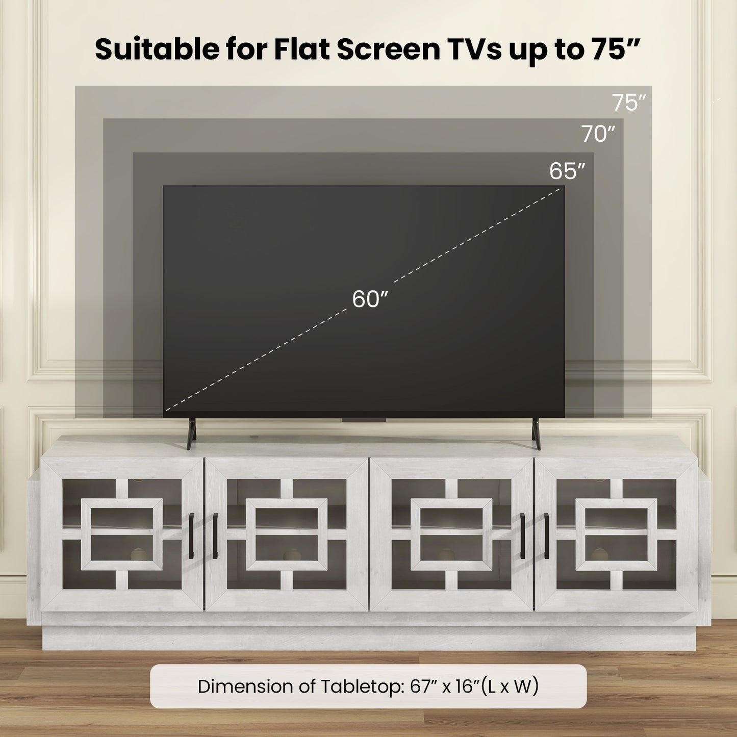 4-Door TV Stand For 75 Inch TVs, Adjustable Shelves, Oak Entertainment Centers & TV Stands at Gallery Canada