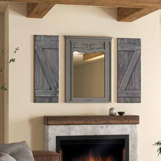 36 x 13 Inch Window Shutters Set of 2, Farmhouse Paulownia Wood, Dark Gray Decorative Accessories Dark Gray at Gallery Canada