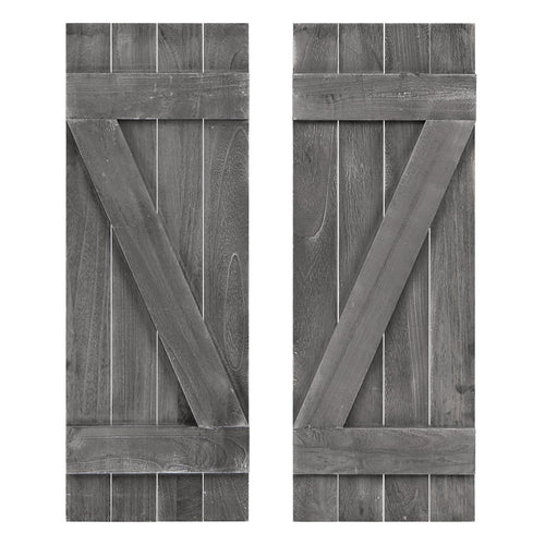 36 x 13 Inch Farmhouse Paulownia Wood Window Shutters Set of 2 for Windows, Dark Gray