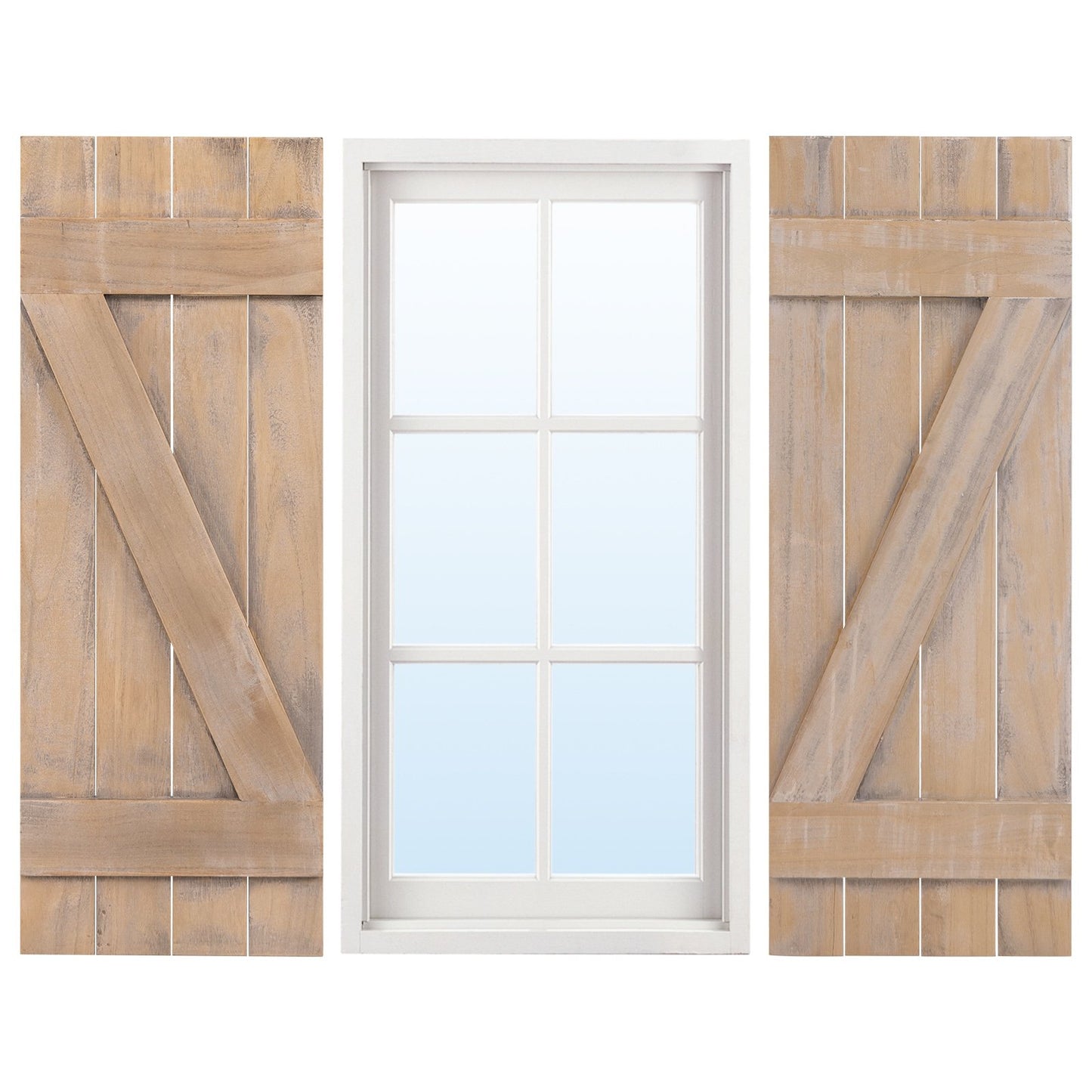 36 x 13 Inch Farmhouse Paulownia Wood Window Shutters Set of 2 for Windows, Light Brown