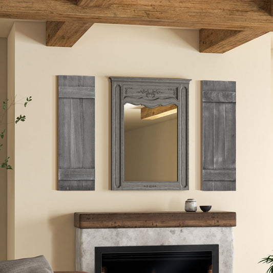 36 x 11 Inch Farmhouse Paulownia Wood Window Shutters, Set of 2, Dark Gray Decorative Accessories Dark Gray at Gallery Canada