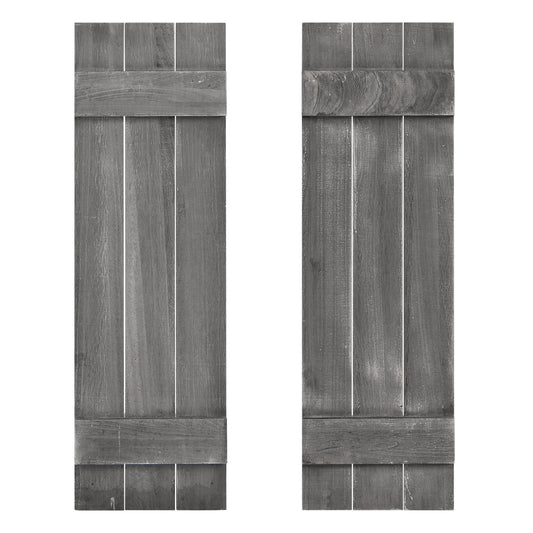 36 x 11 Inch Farmhouse Paulownia Wood Window Shutters Set of 2 for Windows, Dark Gray