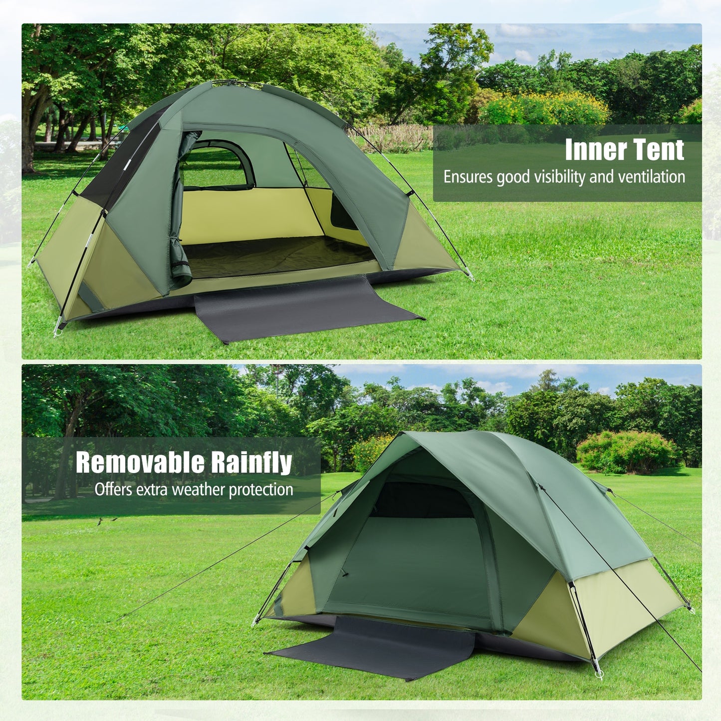 2-person Camping Tent w/ Removable Rain Fly and Double-layer Door, Green Tents at Gallery Canada
