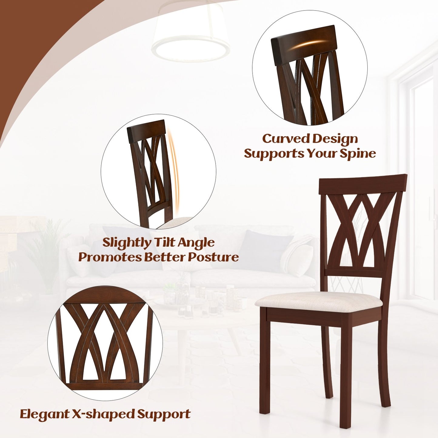 Set of 2 Wood Kitchen Chairs with Faux Leather Upholstered Seat, Beige