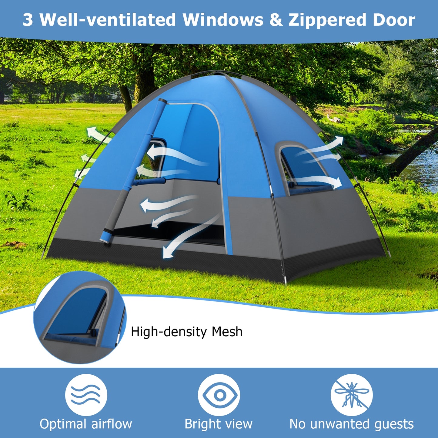 3 Person Outdoor Camping Tent, Removable Floor Mat, Blue Tents at Gallery Canada
