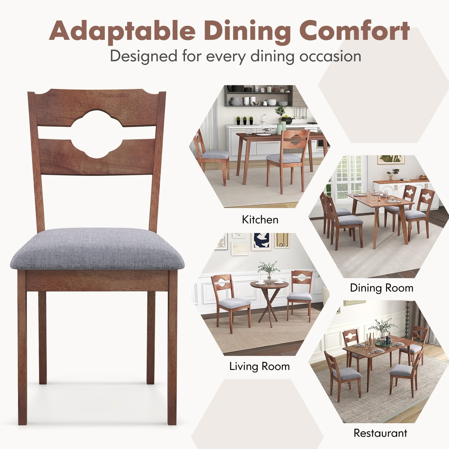 Fabric Upholstered Dining Chairs, Set of 2, Padded Seat High Back, Gray Dining Chairs at Gallery Canada
