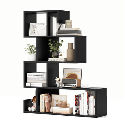 5-Tier S-Shaped Bookshelf Geometric Z-Shelf Bookcase with Open Cubes, Black