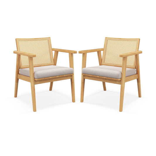Mid Century Modern Accent Chairs Set of 2 with Breathable Rattan Back, Natural at Gallery Canada