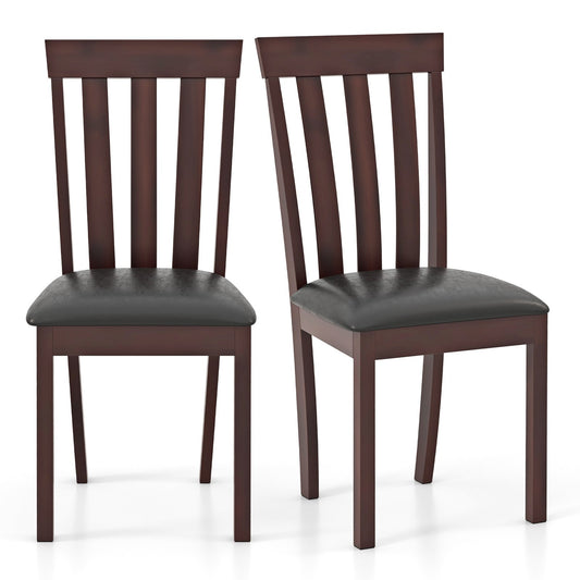 Dining Chair Set of 2 Upholstered Wooden Kitchen Chairs with Padded Seat and Rubber Wood Frame, Espresso