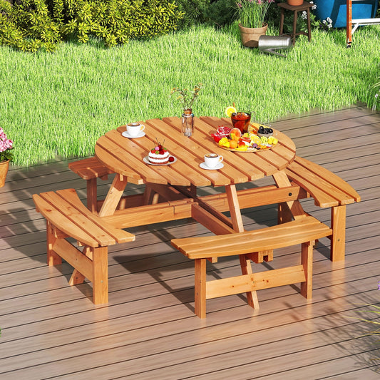 8-Person Round Picnic Table Set With Benches, Yellow Picnic Tables Yellow at Gallery Canada