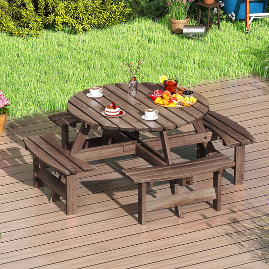 8-Person Round Picnic Table Set, With Benches, Brown Picnic Tables Brown at Gallery Canada