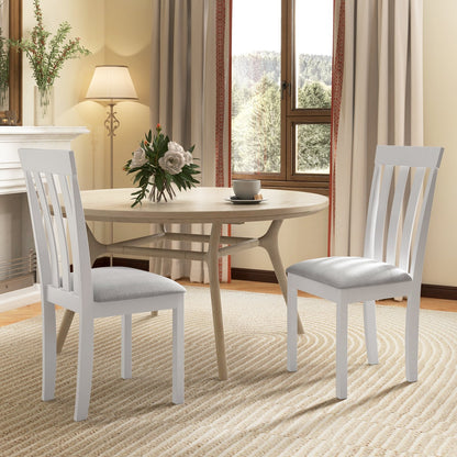 Dining Chair Set of 2 Upholstered Wooden Kitchen Chairs with Padded Seat and Rubber Wood Frame, White