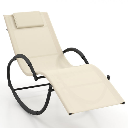 Outdoor Rocking Lounge Chair with Removable Headrest, Beige