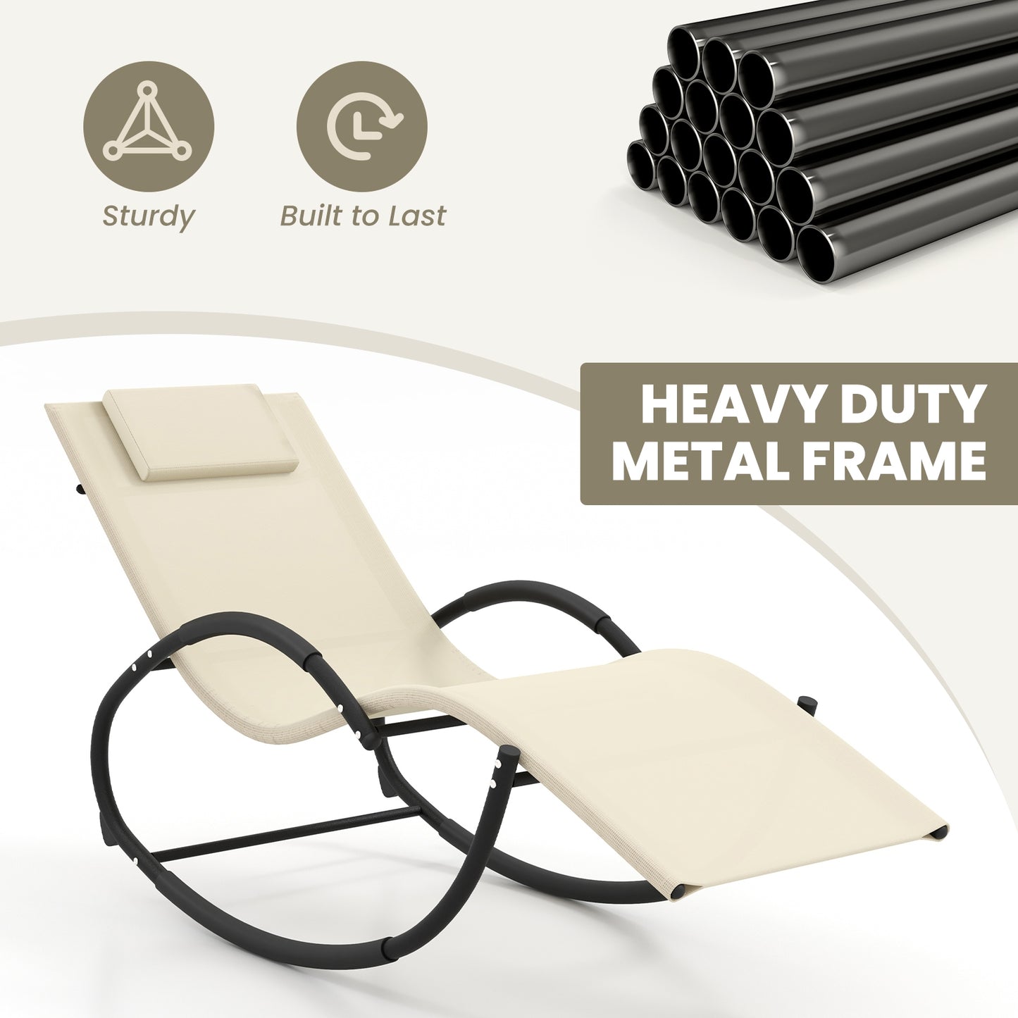 Outdoor Rocking Lounge Chair, Removable Headrest, Beige Patio Rocking Chairs & Gliders at Gallery Canada