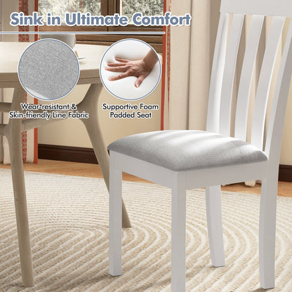 Dining Chair Set of 2 Upholstered Wooden Kitchen Chairs with Padded Seat and Rubber Wood Frame, White