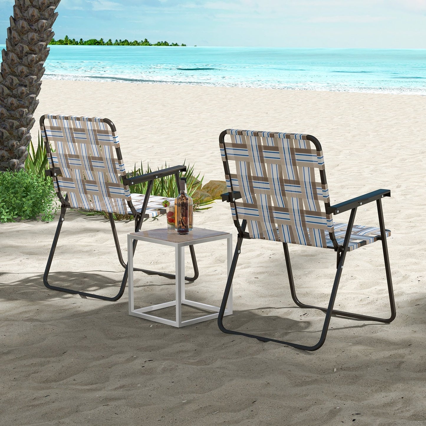 4 Pieces Folding Beach Chair Camping Lawn Webbing Chair, Coffee
