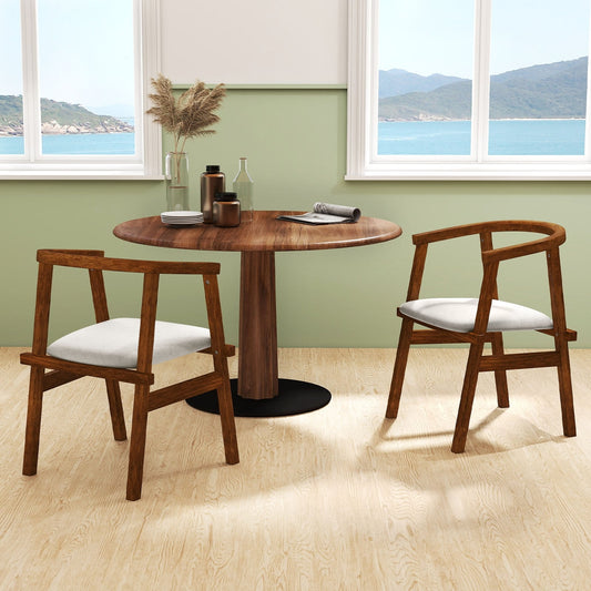 Set Of 2 Solid Rubber Wood Dining Chairs, Wrap-Around Armrest, Walnut Dining Chairs Walnut at Gallery Canada
