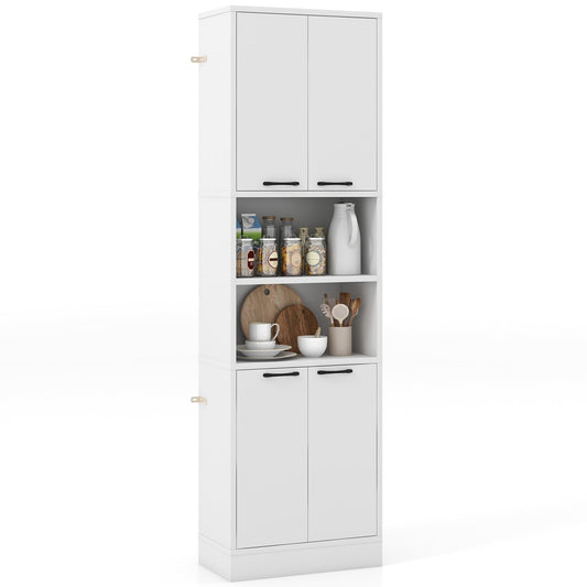 75" Kitchen Pantry Cabinet Tall Cupboard with Doors and Shelves, White