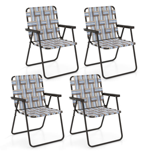4 Pieces Folding Beach Chair Camping Lawn Webbing Chair, Coffee