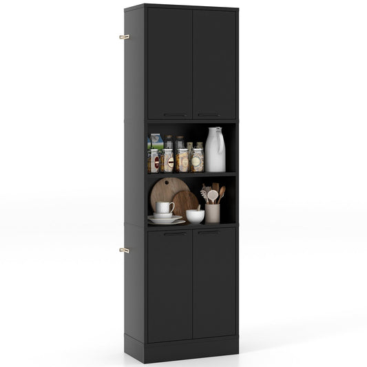 75" Kitchen Pantry Cabinet Tall Cupboard with Doors and Shelves, Black