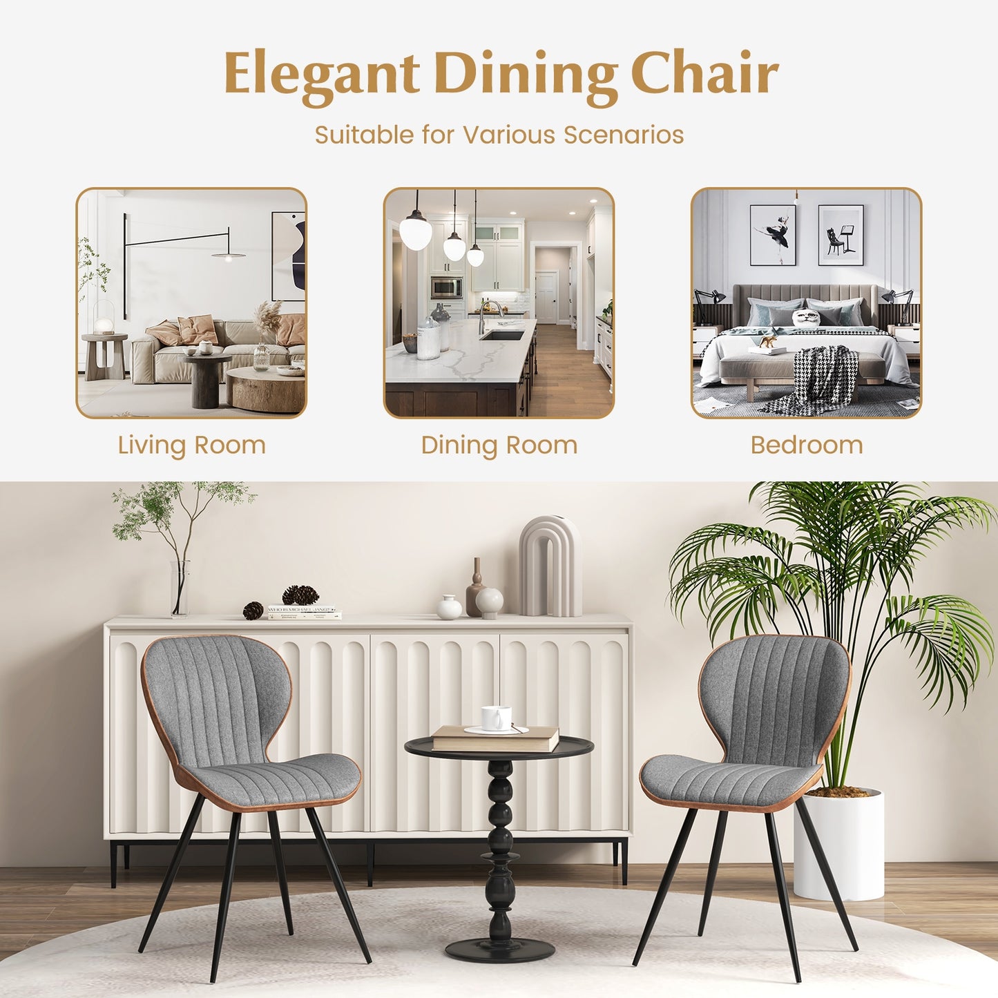 Set Of 2 Armless Dining Chairs, Modern Accent, Curved Backrest, Gray Dining Chairs at Gallery Canada