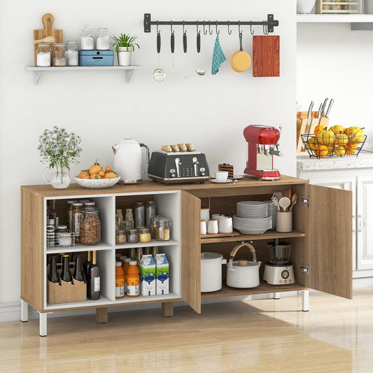63 Inches Buffet Sideboard, 4 Compartments, Push-To-Open Cabinet, Natural Sideboards Cabinets & Buffets Natural at Gallery Canada