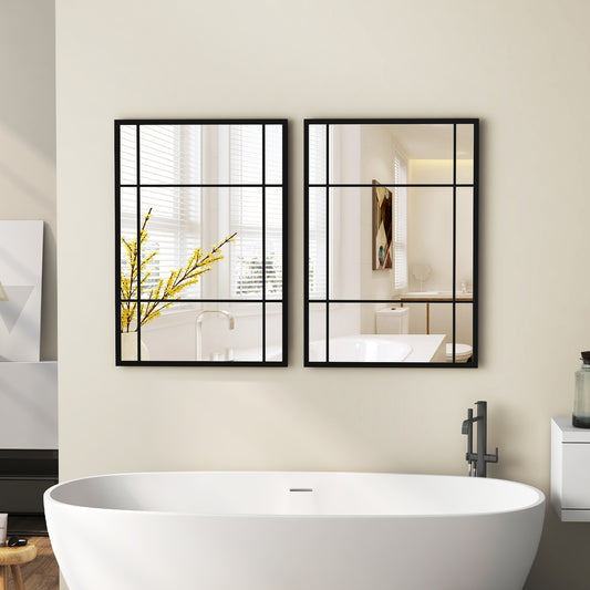 40 x 28 Inch Wall Mounted Mirror Metal Framed Hanging Mirror for Living Room Bedroom, Black Wall Mirrors Black at Gallery Canada