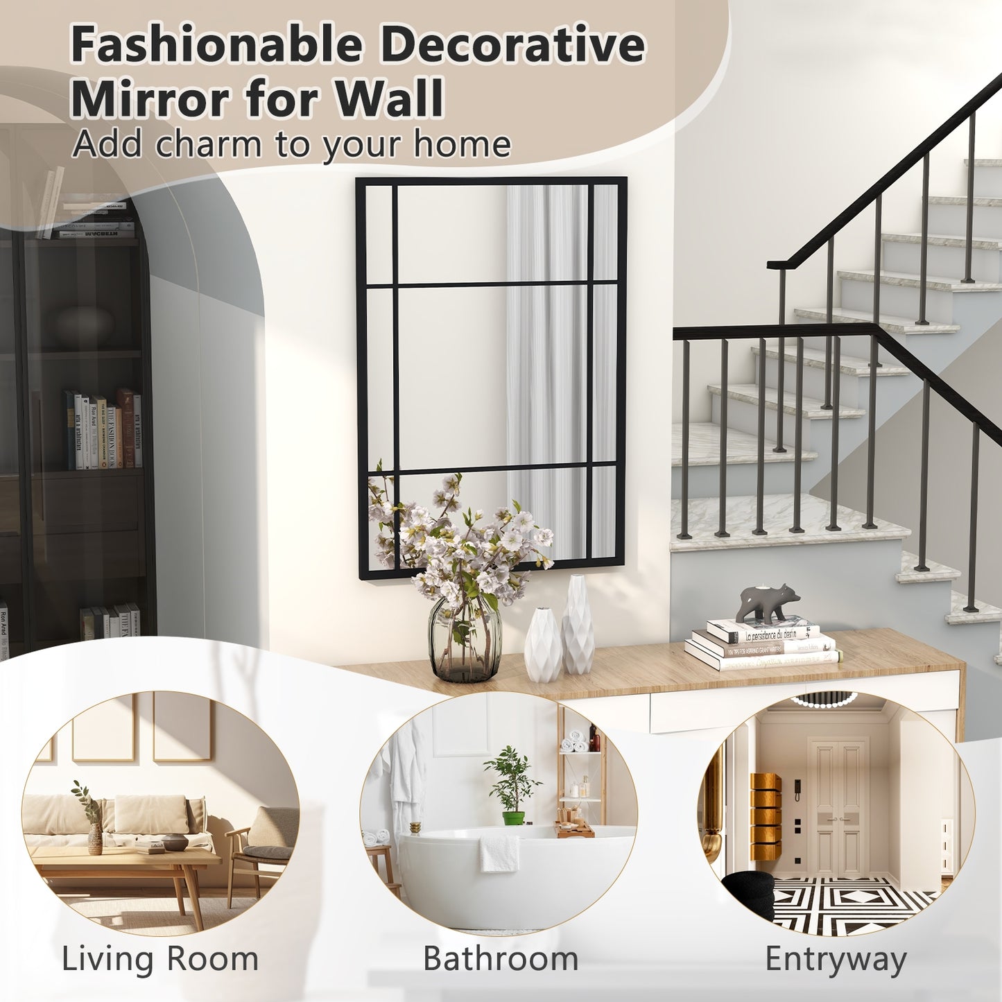 40 x 28 Inch Wall Mounted Mirror Metal Framed Hanging Mirror for Living Room Bedroom, Black Wall Mirrors at Gallery Canada