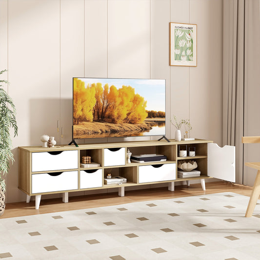 TV Stand For 65” TVs, Oak Cabinet With 5 Drawers, 3 Shelves Entertainment Centers & TV Stands Oak at Gallery Canada