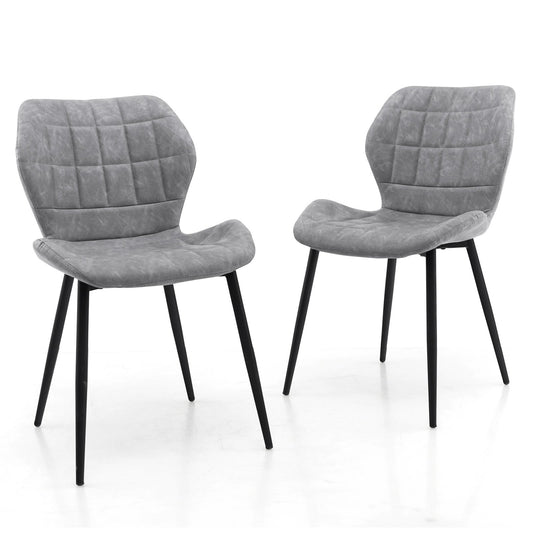 Dining Chairs Set of 2 with Padded Back  Metal Legs and Adjustable Foot Pads, Gray