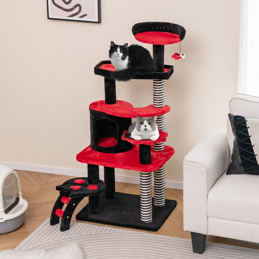 Gothic Cat Tree With Bed, Condo, Sisal Scratching Post, Red, Black