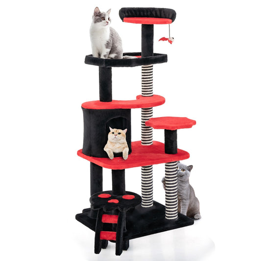 Gothic Cat Tree with Cat Bed Cat Condo and Sisal Scratching Post, Black & Red
