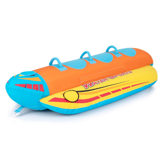 3-Person Inflatable Banana Boat with 3 EVA-padded Seats and Handles, Orange