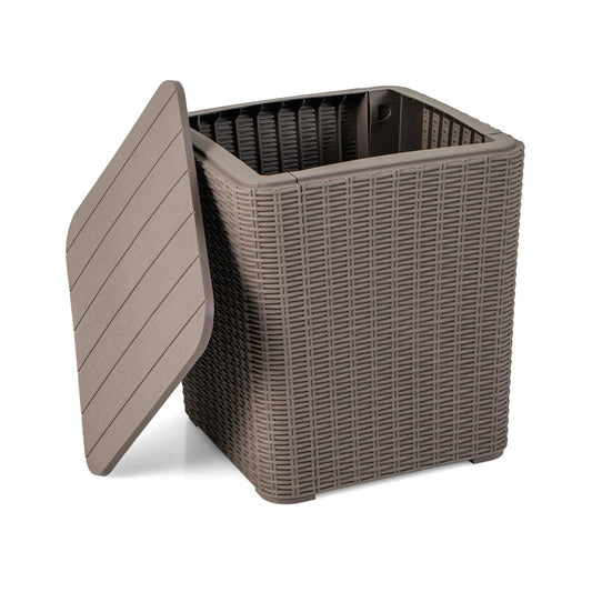 Outdoor Resin Storage Side Table with Removable Lid and Wicker-woven Accent, Coffee
