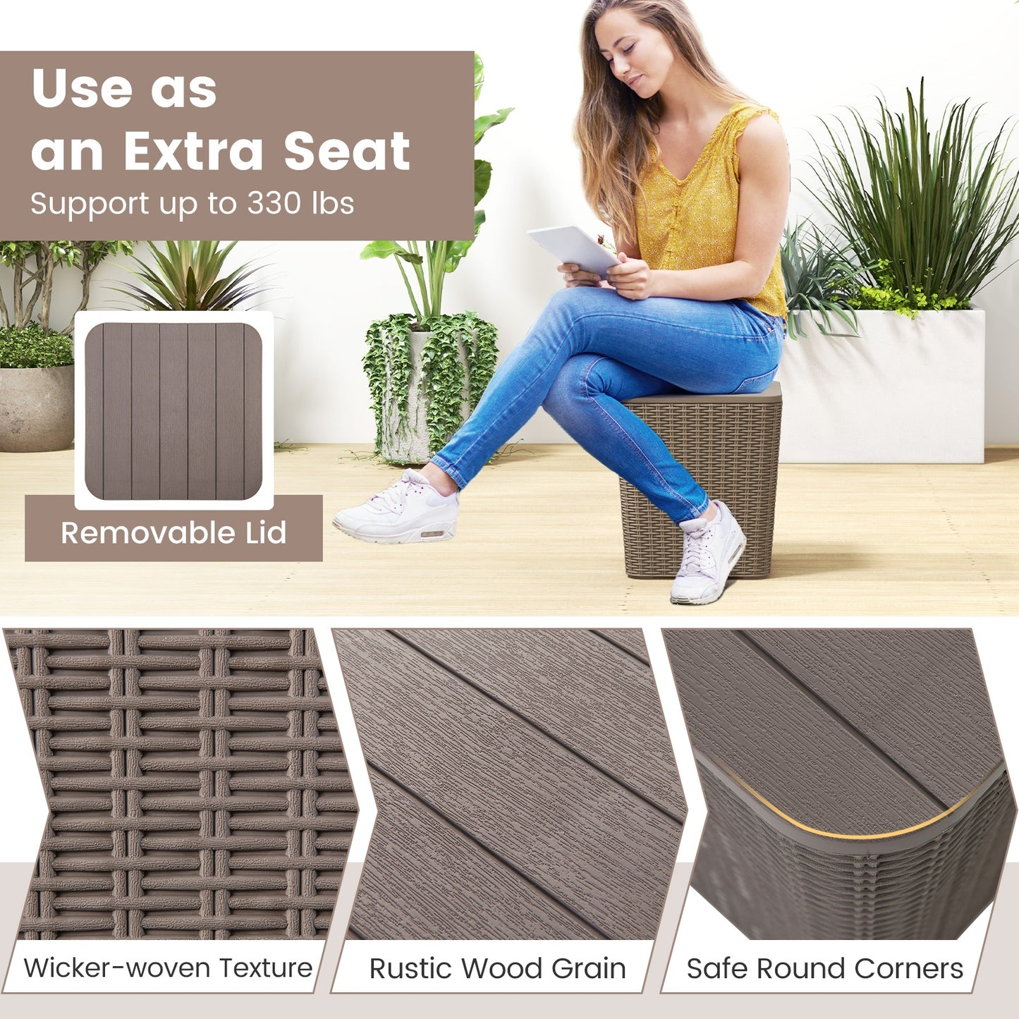 Outdoor Resin Storage Side Table, Removable Lid, Wicker Accent, Coffee Coffee Tables at Gallery Canada