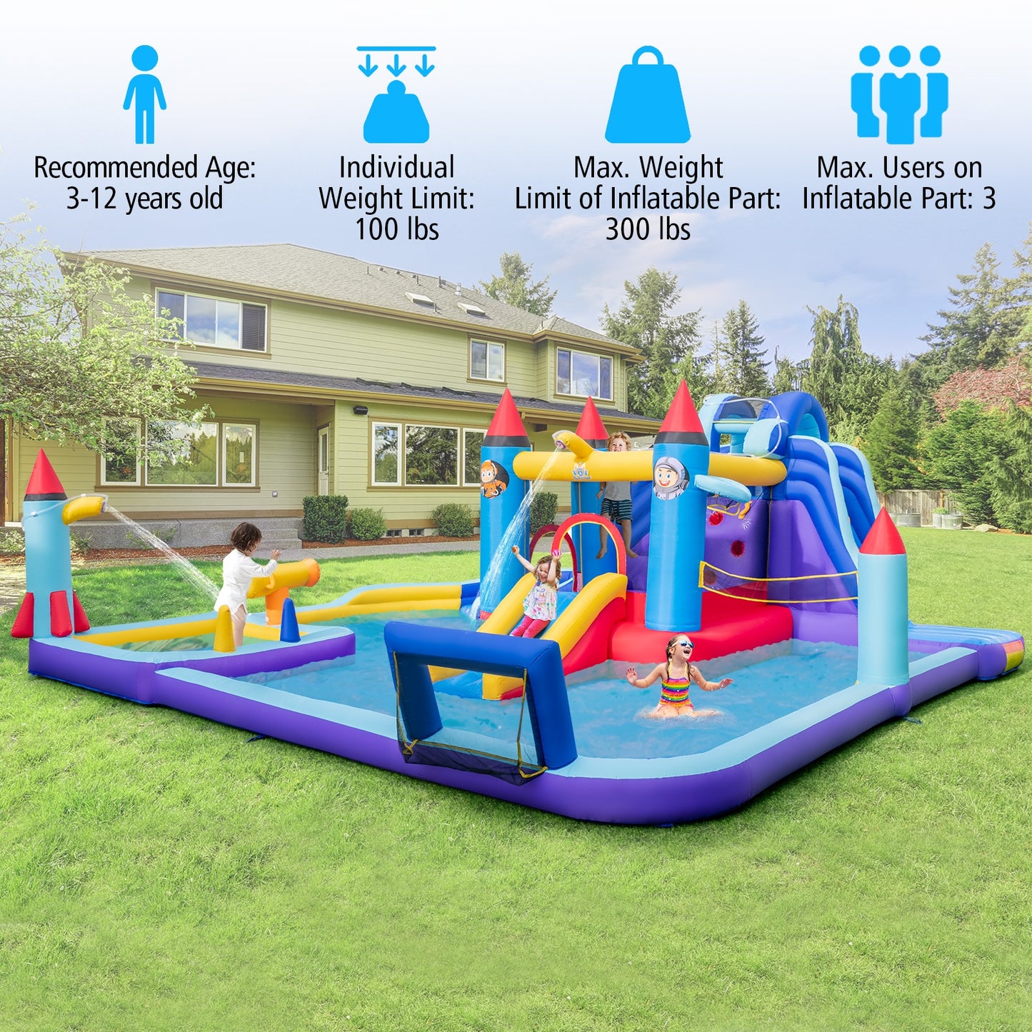 Inflatable Water Slide Park, 950W Blower, Blue Bounce House at Gallery Canada