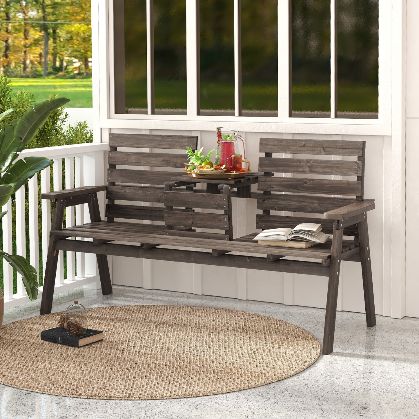 Outdoor Fir Wood Bench, Foldable Middle Table, Gray Beach & Lawn Chairs at Gallery Canada